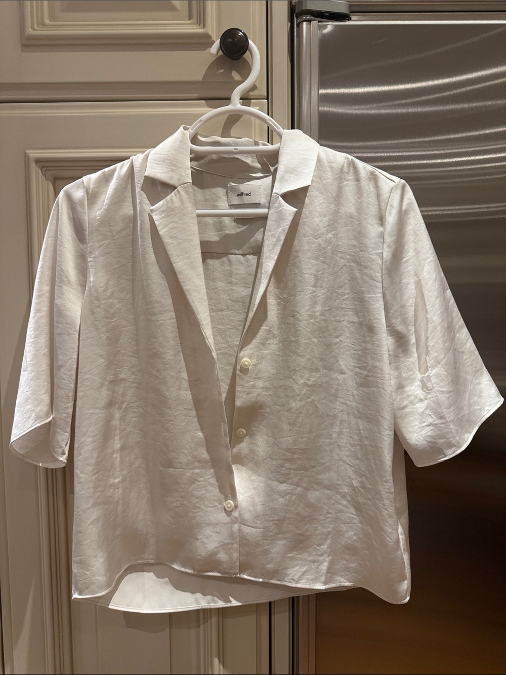 Wilfred White Short-Sleeve Button-Down Shirt - satin